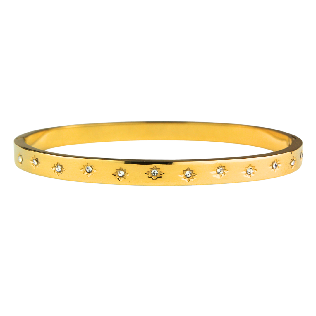 Primrose Hill Bangle - 18K Gold Plated Sterling Silver Waterproof Tarnish-Free Women's Bracelet with Zircon Gemstones - AURALDN